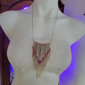 Global and Vine.  Gold necklace With pink beading